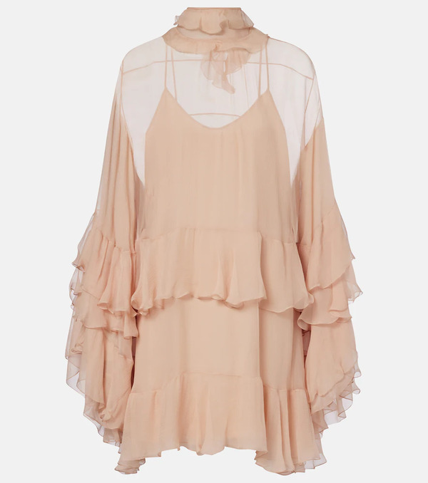  Chloe Chloé Vestido Corto De Muselina De Seda Con Volantes 