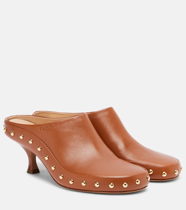  Chloe Chloé Zuecos De Piel Con Tachuelas 