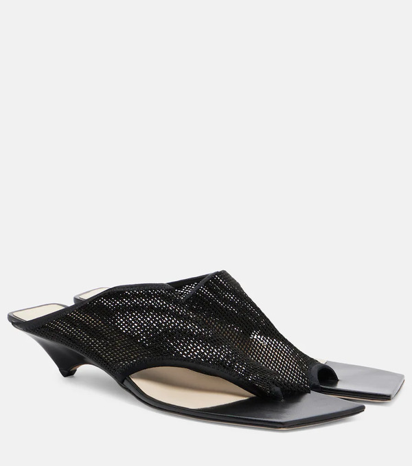  Christen Christen Mules Edge Stretch De Malla Con Piel 