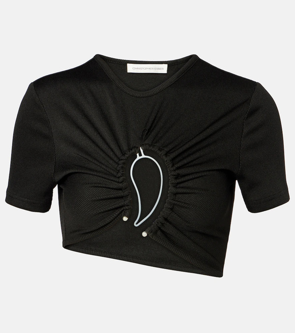  Christopher Esber Christopher Esber Camiseta Cropped Paisley Fruncida 