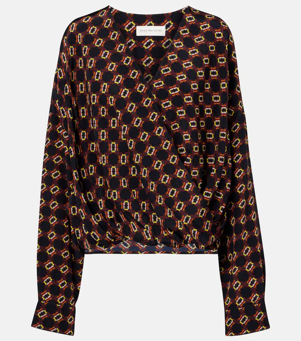  Dries Van Noten Dries Van Noten Top De Seda Estampado Drapeado 