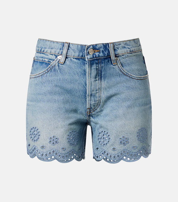  Frame Frame Shorts Long Hang De Denim Con Bordado Inglés 