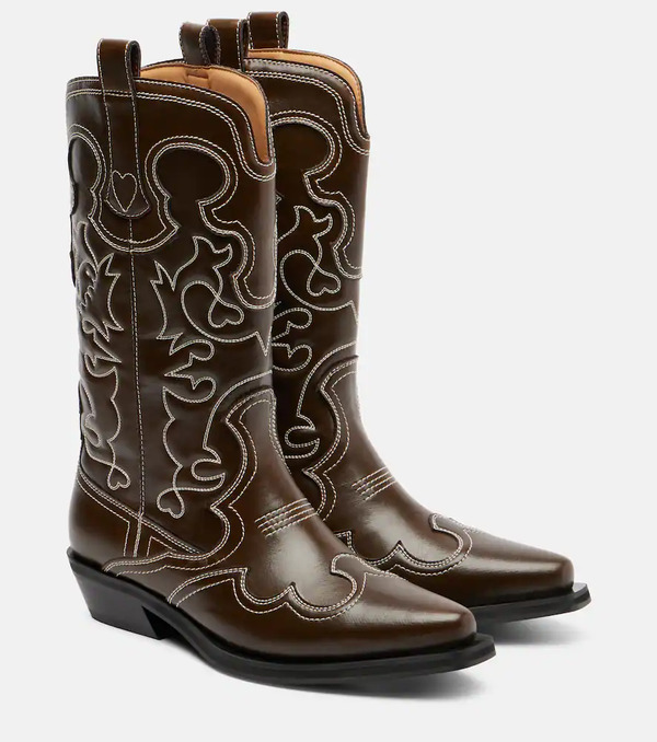  Ganni Ganni Botas Cowboy Mid Shaft Bordadas 