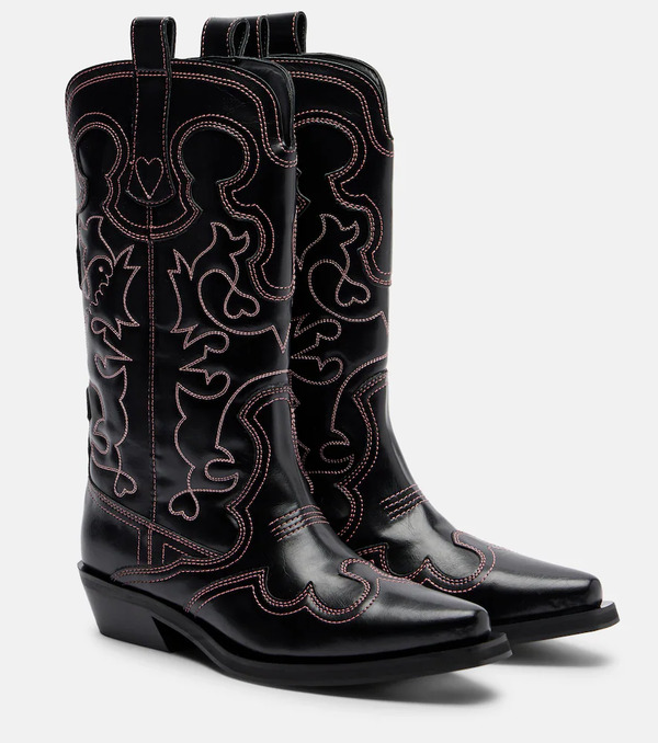  Ganni Ganni Botas Cowboy Mid Shaft Bordadas 