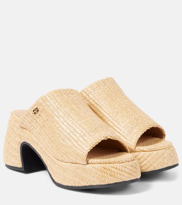 Ganni Ganni Mules Con Plataforma Butterfly De Rafia 