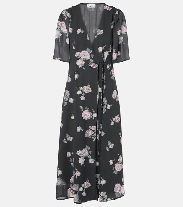  Ganni Ganni Vestido Envolvente De Crepé Floral 