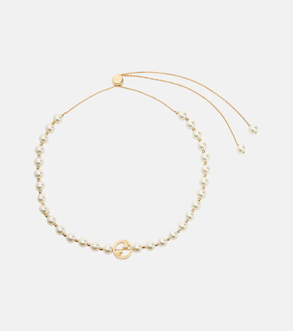  Gucci Gucci Collar Interlocking G Con Perlas Sintéticas 