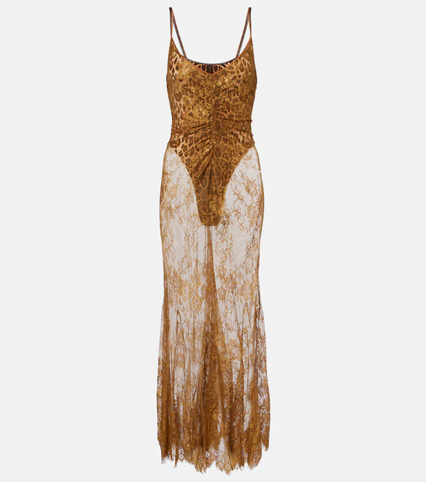  Jacques Wei Jacques Wei Vestido Largo De Encaje Con Seda 