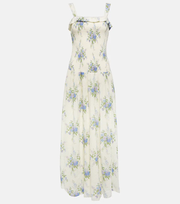  Loveshackfancy Loveshackfancy Vestido Largo Bello De Algodón Fruncido 