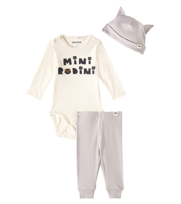  Mini Rodini Mini Rodini Bebé - Set Mini Rodini Cats De Body, Gorro Y Pantalones 