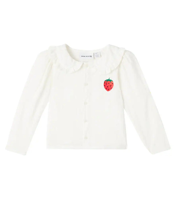 Mini Rodini Mini Rodini Camisa De Algodón Con Bordado Inglés 