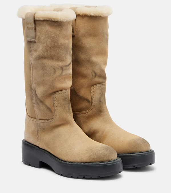  Miu Miu Miu Miu Botas Altas De Ante Con Borrego 