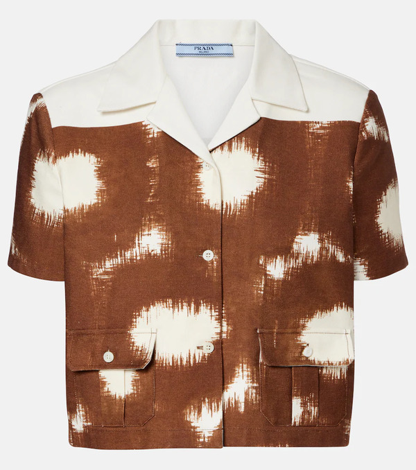  Prada Prada Camisa Cropped De Algodón Estampada 