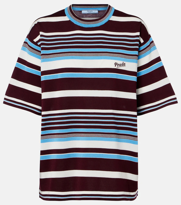  Prada Prada Camiseta De Algodón A Rayas 