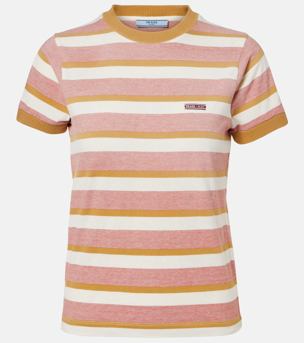  Prada Prada Camiseta De Jersey De Algodón A Rayas 