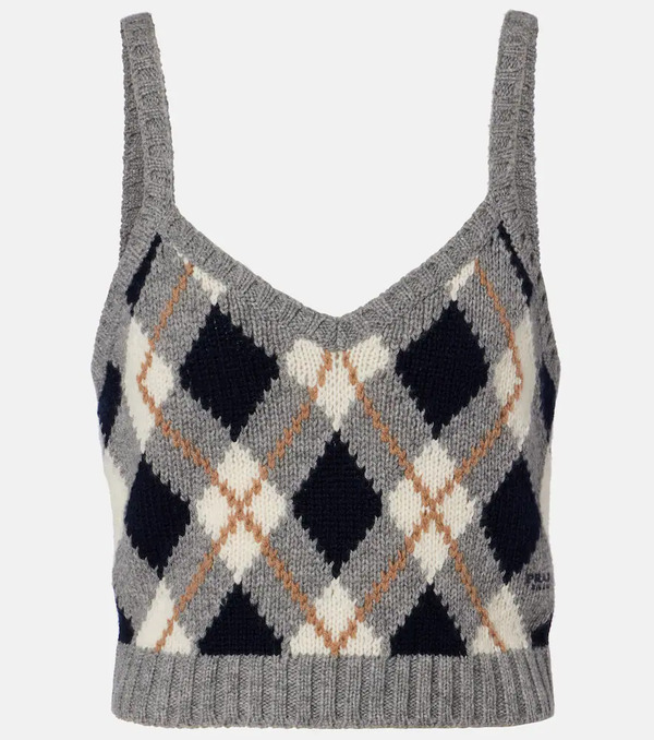  Prada Prada Crop Top Argyle De Cachemir 