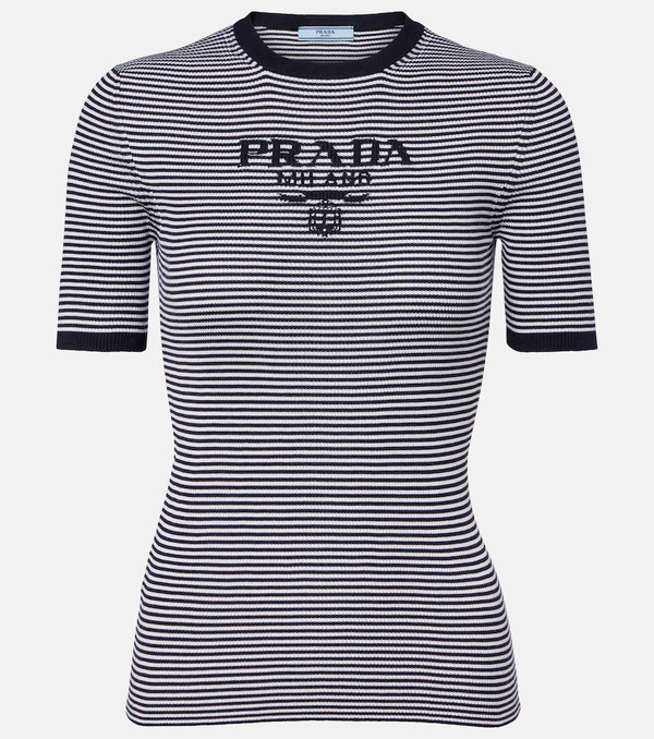  Prada Prada Jersey De Seda A Rayas Con Logo 