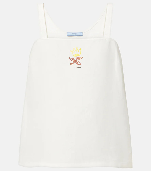  Prada Prada Top De Lino Bordado 