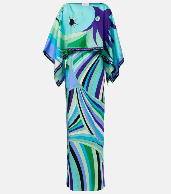  Pucci Pucci Vestido Largo Iride De Sarga De Seda Con Capa 