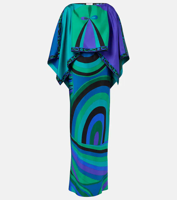  Pucci Pucci Vestido Largo Iride De Seda Con Capa 