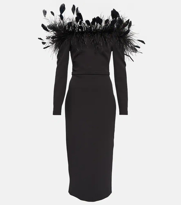  Safiyaa Safiyaa Vestido Midi Con Plumas 