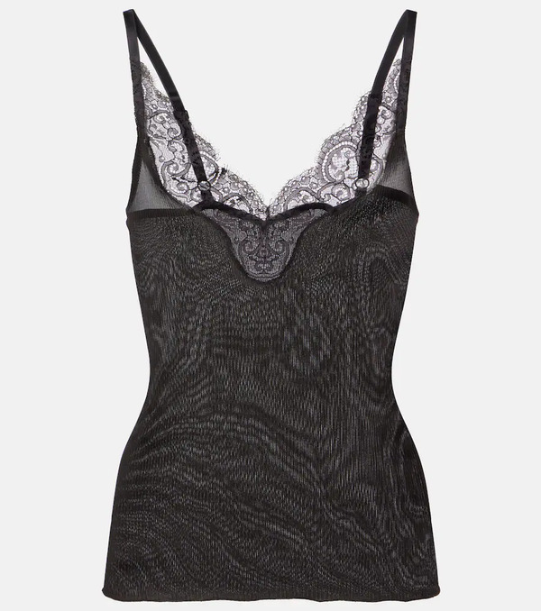  Saint Laurent Saint Laurent Top Lencero Acanalado De Seda Con Encaje 