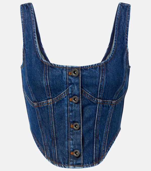  Self-portrait Self-portrait Crop Top De Denim Adornado 