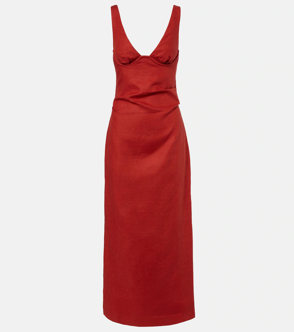 Sir Sir Vestido Midi De Lino Drapeado 