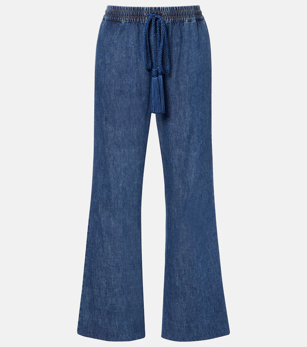  Valentino Valentino Pantalones Anchos De Chambray De Algodón 
