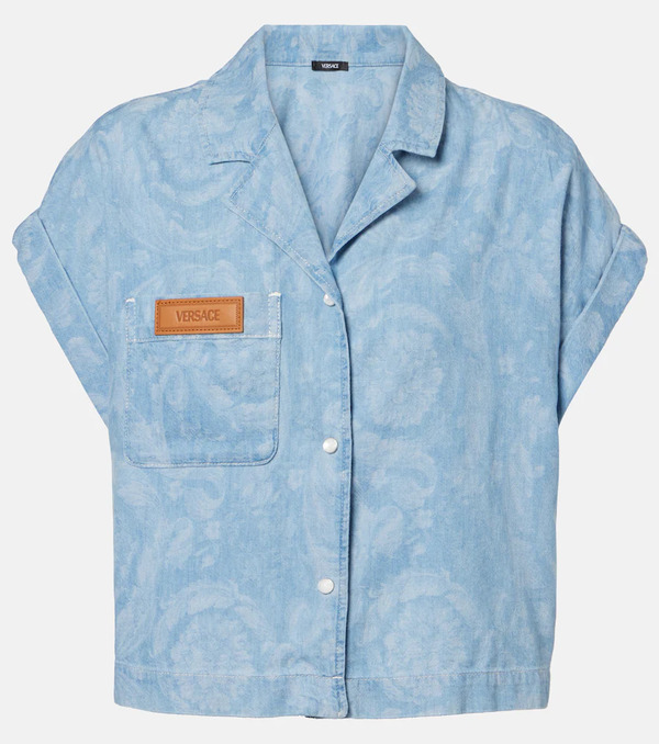  Versace Versace Camisa Cropped Barocco De Chambray 
