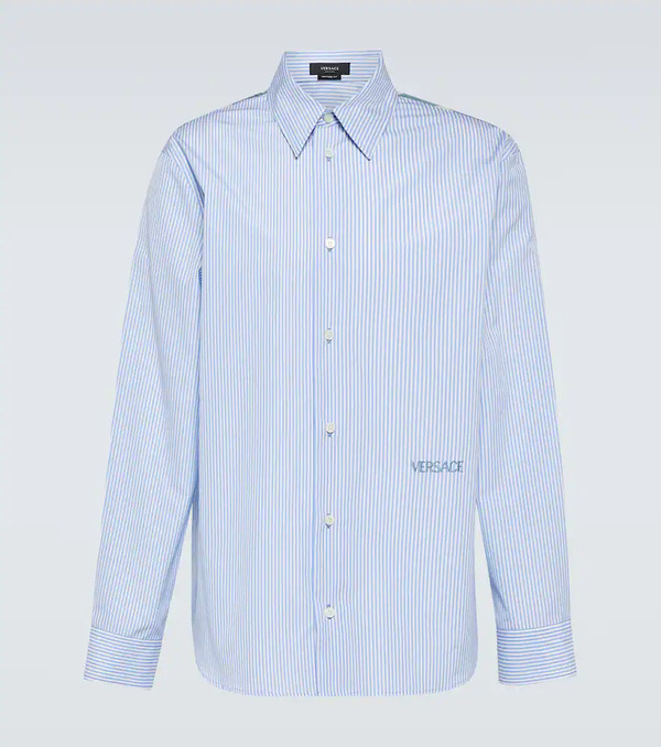  Versace Versace Camisa De Algodón A Rayas Con Bordado 