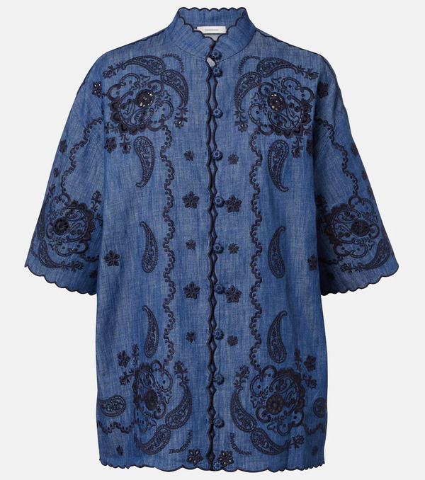  Zimmermann Zimmermann Camisa Aster De Denim Bordada 