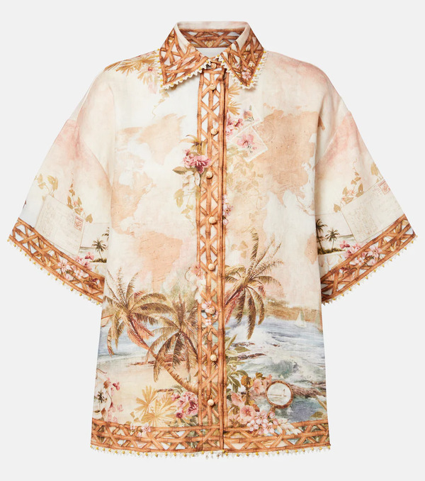  Zimmermann Zimmermann Camisa Oversized Mahon De Lino Estampada 