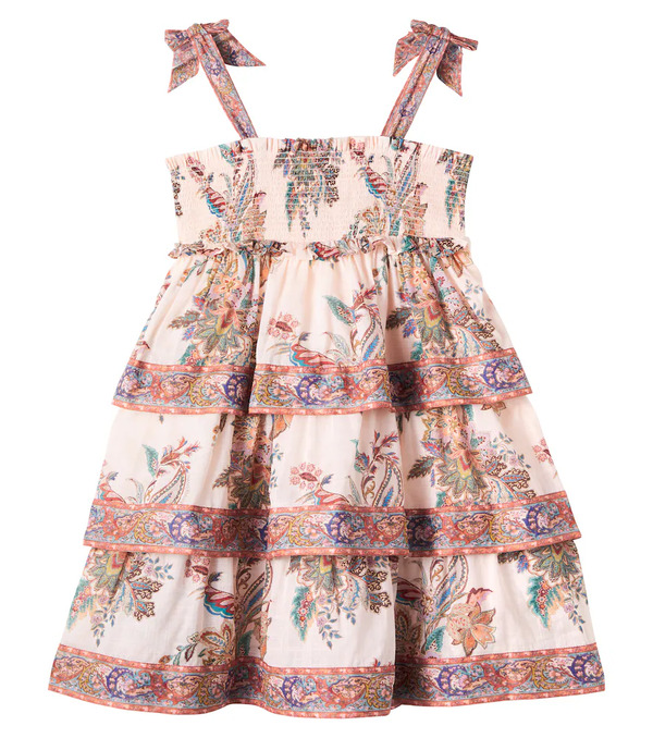  Zimmermann Kids Zimmermann Kids Vestido Rhiannon De Algodón Estampado Fruncido 