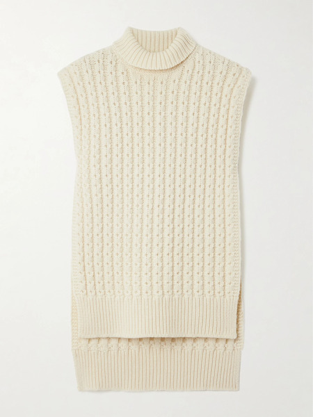  Alaïa Alaïa - Oversized Belted Ribbed Wool Turtleneck Sweater Vest - Ivory 