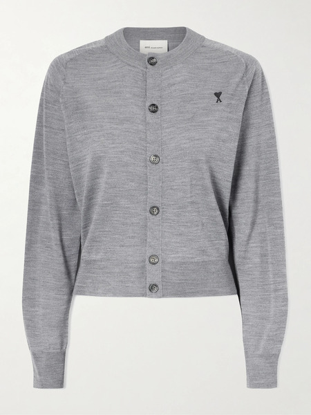  Ami Paris Ami Paris - Embroidered Wool Cardigan - Gray 
