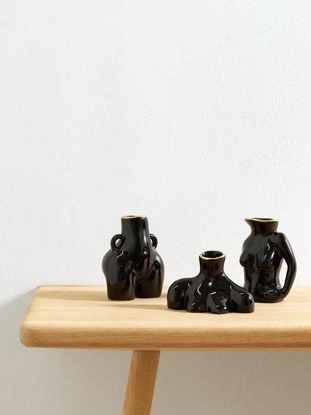  Anissa Kermiche Anissa Kermiche - Jugs Jug, Love Handles And Breast Friend Mini Gold-plated Earthenware Vase Set - Black 