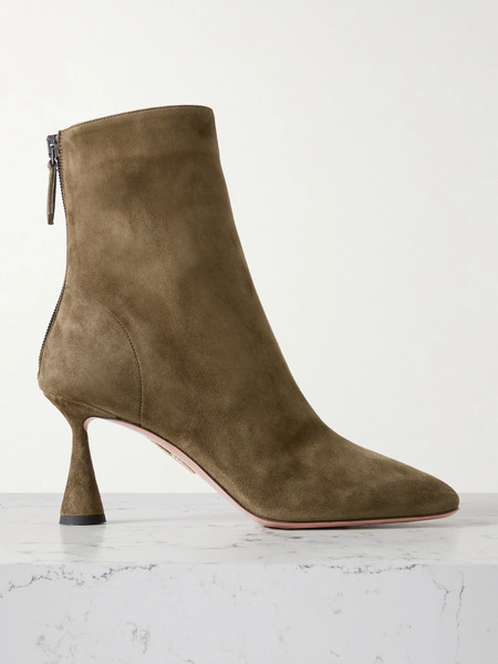  Aquazzura Aquazzura - Amore 75 Suede Ankle Boots - Army Green 