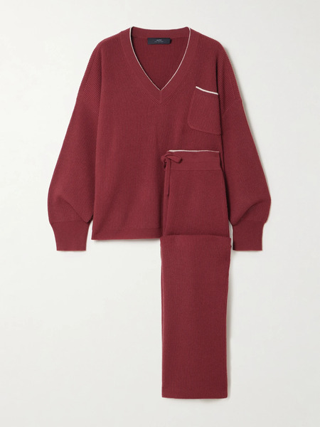  Arch4 Arch4 - Partridges Ribbed Cashmere Sweater And Track Pants Set - Red 