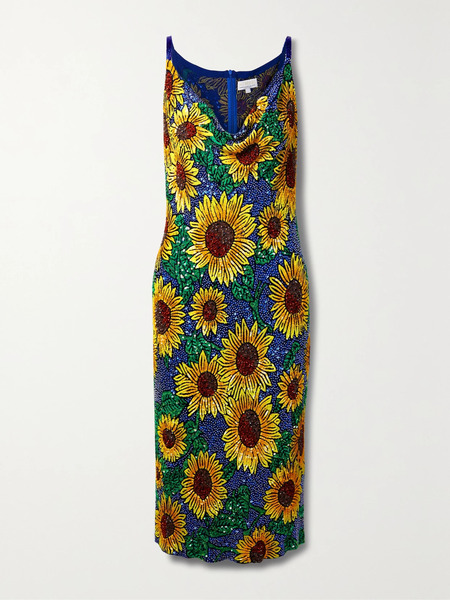  Ashish Ashish - Draped Sequined Georgette Midi Dress - Blue 