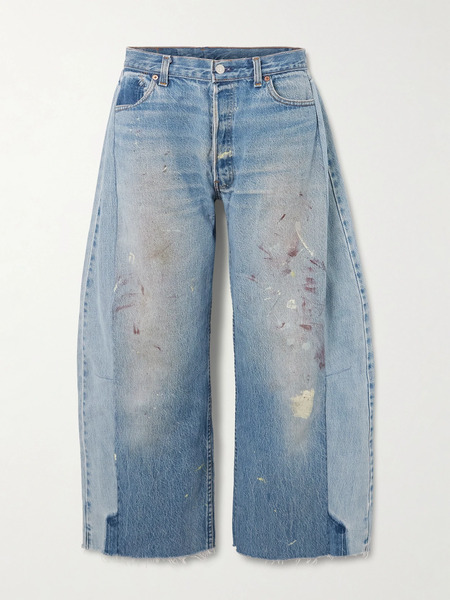  B Sides B Sides - Lasso Distressed Cropped Mid-rise Wide-leg Jeans - Light Denim 