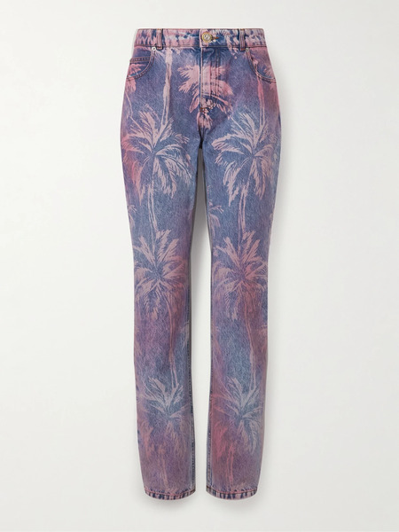  Balmain Balmain - Palm Trees Printed Boyfriend Jeans - Blue 