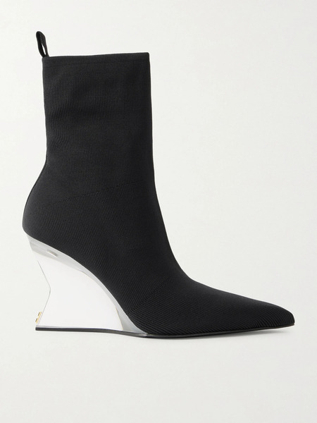  Balmain Balmain - Ribbed Wedge Ankle Boots - Black 