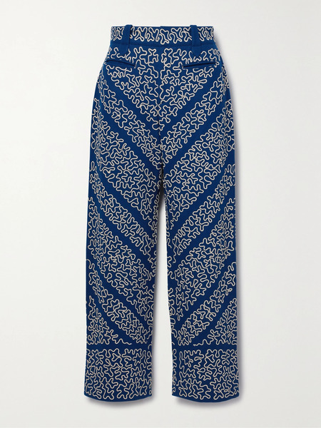  Bode Bode - Bombora Cropped Embroidered Wool-blend Wide-leg Pants - Blue 
