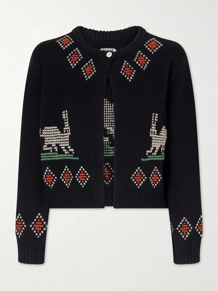  Bode Bode - Bunny Jacquard-knit Wool Cardigan - Black 