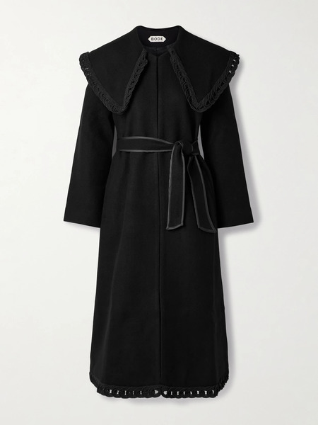  Bode Bode - Dover Belted Embroidered Wool Coat - Black 