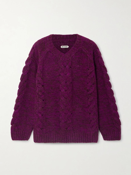  Bode Bode - Eiderdown Cable-knit Alpaca, Mohair And Silk-blend Sweater - Purple 