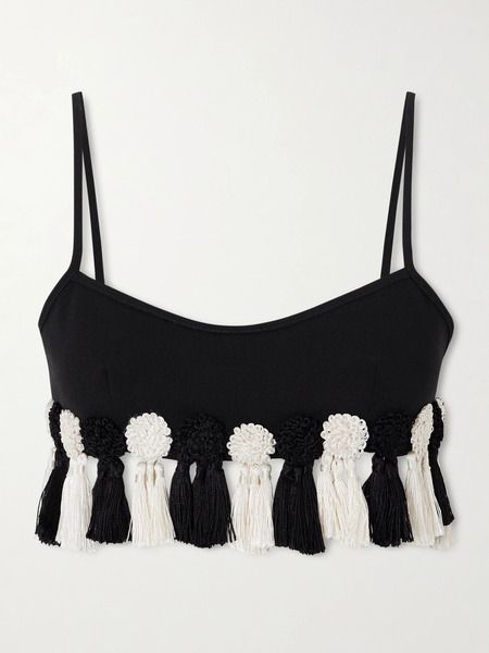  Bode Bode - Folly Tasseled Wool-crepe Bralette - Black 