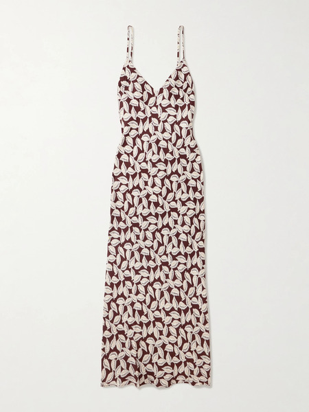  Bode Bode - Paper Birch Printed Twill Maxi Dress - Brown 