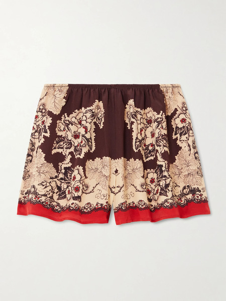  Bode Bode - Storybook Tap Printed Silk Shorts - Red 